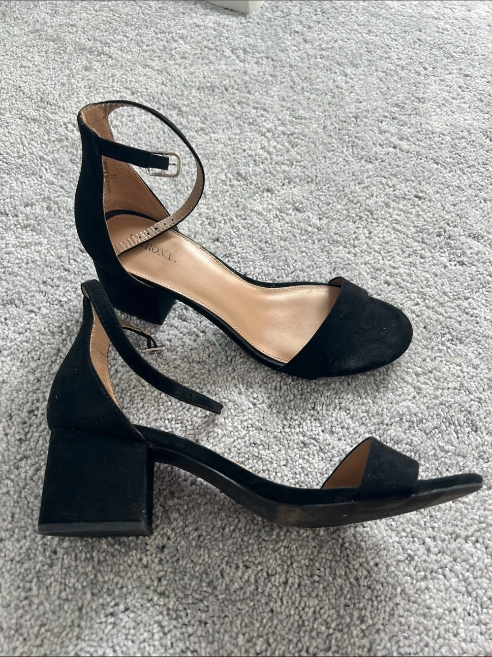 Merona Black Suede Ankle-Strap Block Heels